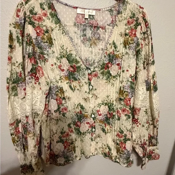 LoveShackFancy Cream Floral Blouse - Picture 1 of 8